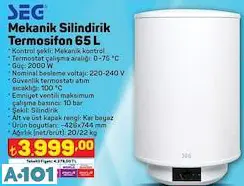 SEG MEKANİK SİLİNDİRİK TERMOSİFON 65 L SEG MEKANİK SİLİNDİRİK TERMOSİFON 65 L